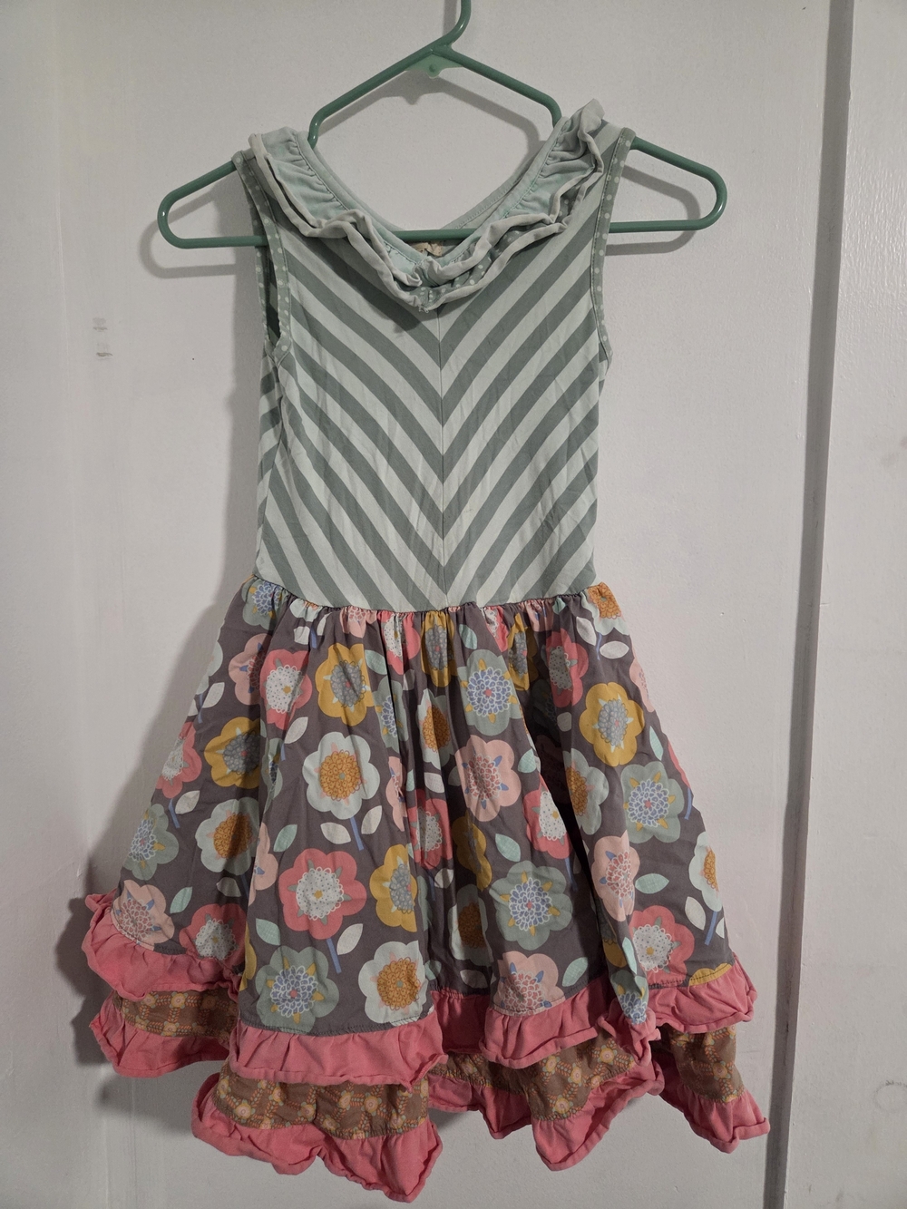 Matilda Jane Mint Stripe & Floral Ruffle Hem Dress